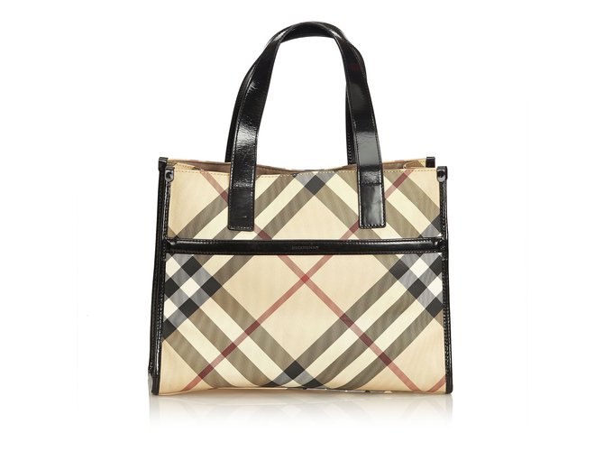 Burberry Plaid Tote Bag Brown Multiple colors Beige Leather Plastic  ref.91972