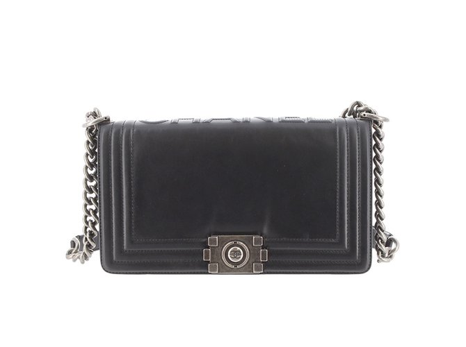 Chanel Leather Boy Chain Shoulder Bag Black  ref.91978