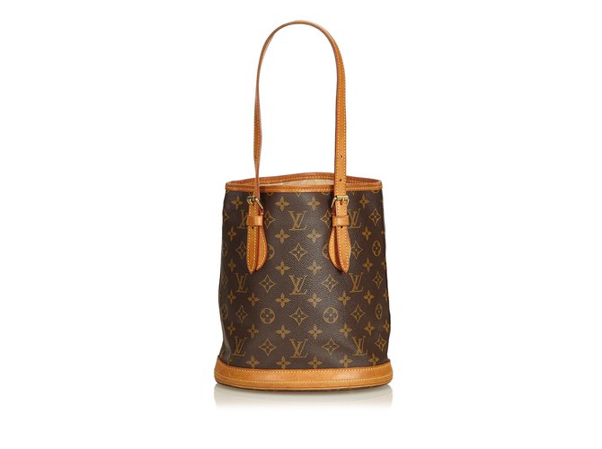 Louis Vuitton Monogram Petit Bucket Brown Leather Cloth  ref.92016