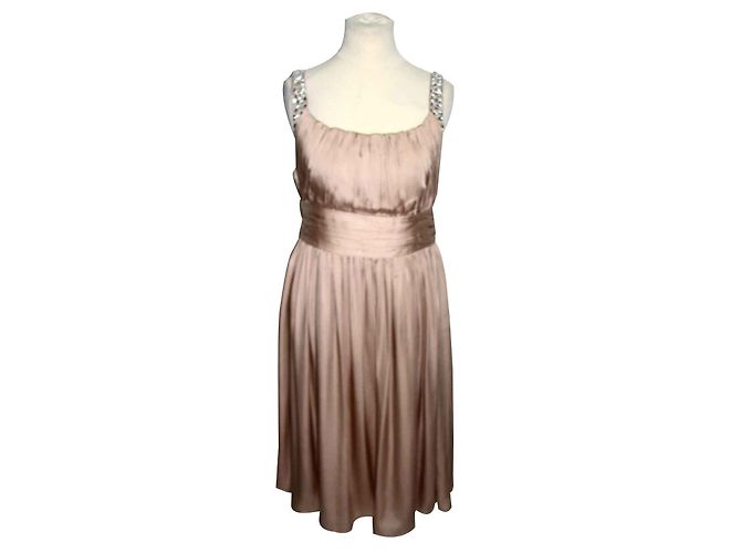 Autre Marque Almost Famous Seidenkleid Rosa Nude mit Strass Trägern Pink Fleisch
