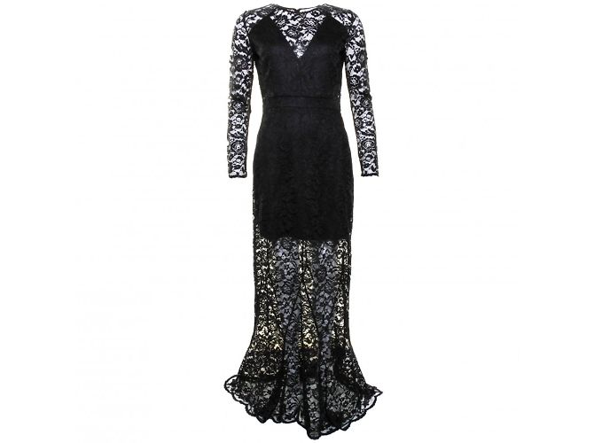 Super Trash Schwarzes Spitzenkleid mit langen Ärmeln