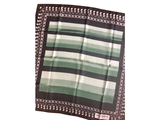 Paco Rabanne Silk scarves Black White Green Khaki Olive green Light green Dark green  ref.92081