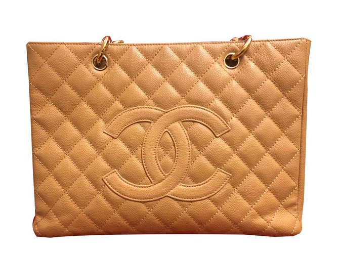 Chanel Grand shopping Tote Cuir Beige  ref.92109