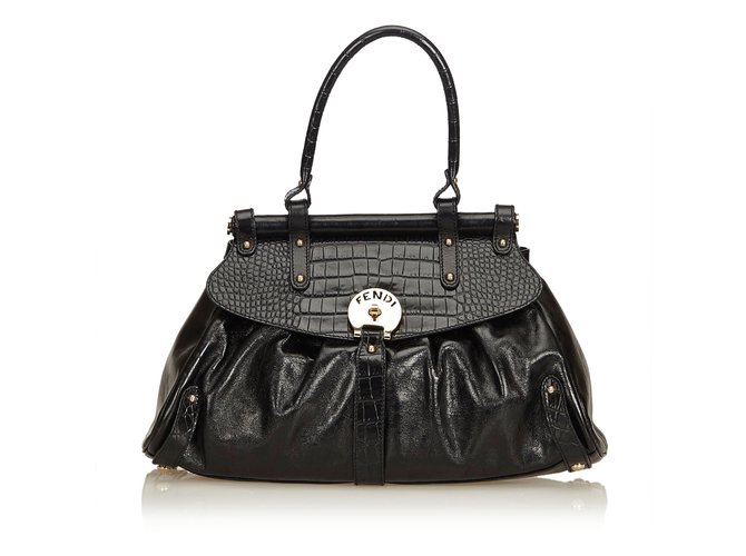 Fendi Crocodile-Trimmed Magic Bag Black Leather  ref.92147