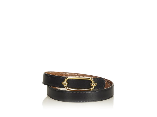 Hermès Leather Belt Black Golden Metal  ref.92149
