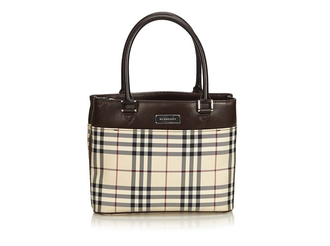 Burberry Plaid Jacquard Shoulder Bag Brown Multiple colors Beige Leather Cloth  ref.92178