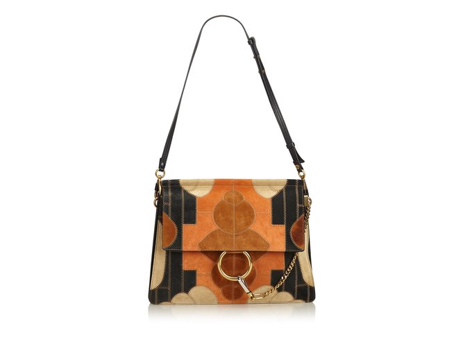 Chloé Suede Patchwork Faye Shoulder Bag Multiple colors Orange Leather  ref.92185