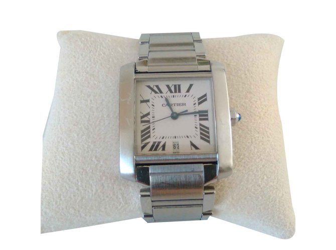 Cartier TANQUE FRANCÊS Mens Steel Watch Metálico Metal  ref.92190