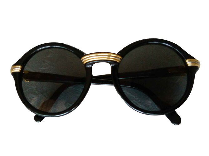 Cartier Cabriolet Black / Vintage Sunglasses / NOS / '90 legendäre Brillen Schwarz Kunststoff Vergoldet  ref.92192