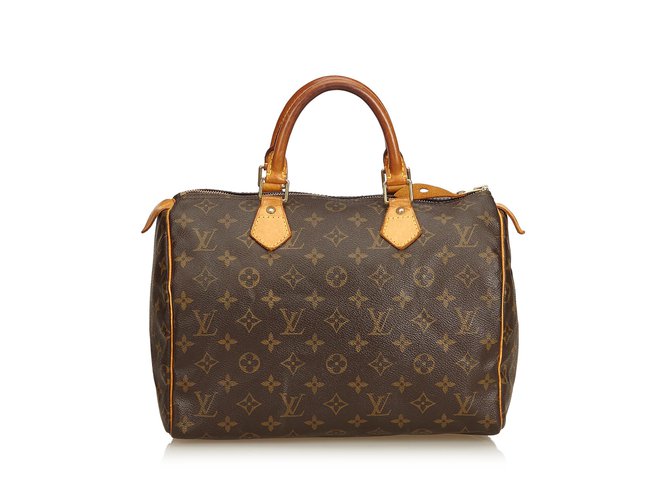 Louis Vuitton Monogram Speedy 30 Brown Leather Cloth  ref.92200