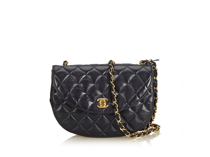 Chanel Matelasse Lambskin Leather Chain Bag Blue Dark blue ref
