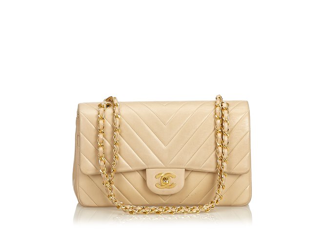 Chanel Chevron Medium Double Flap Bag Brown Beige Leather ref.92212 - Joli  Closet