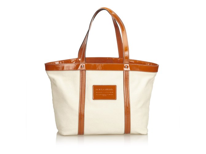 Dolce & Gabbana Canvas Tote White Orange Leather Patent leather Cloth Cloth  ref.92220