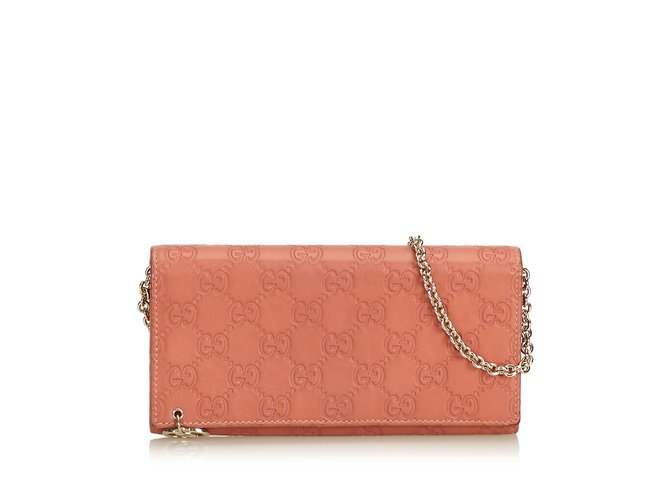 Guccissima Chain Wallet Cuir Rose  ref.92226