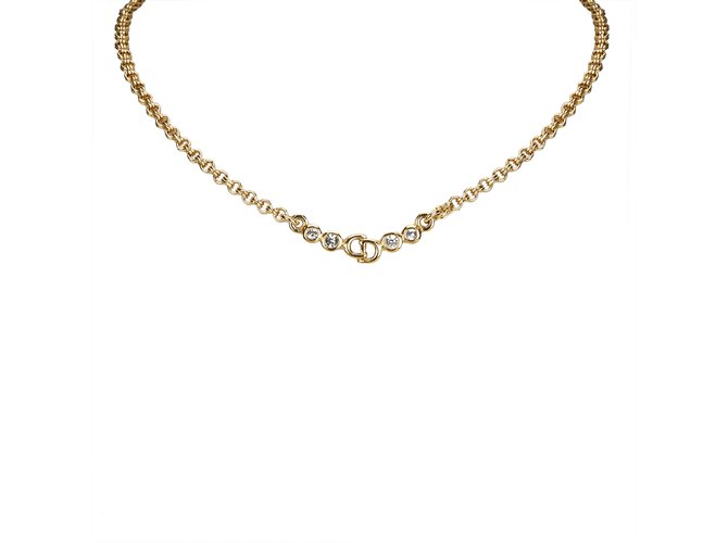 Dior Rhinestone Logo Chain Necklace Golden Metal  ref.92230