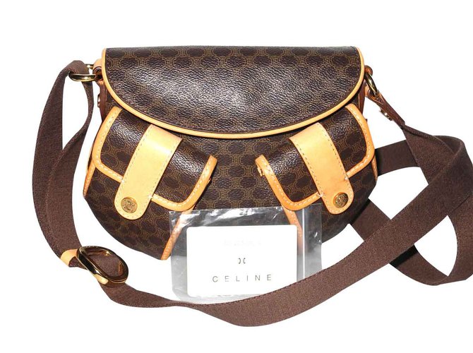 Céline Handbags Brown Leather Cloth  ref.92262