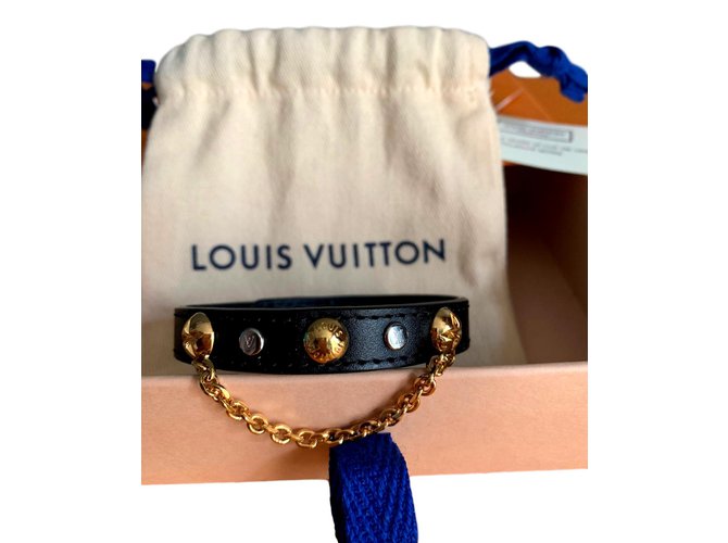 Louis Vuitton Armband Modell Harajuku aus schwarzem Leder Leinwand  ref.92336