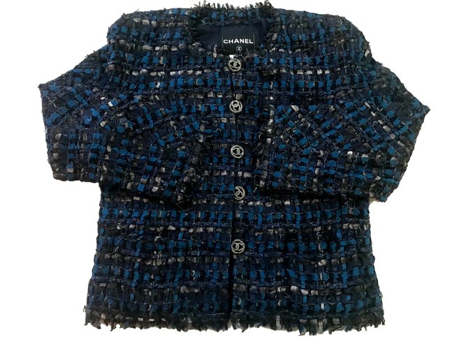 Chanel Chaqueta de cinta de seda azul  ref.92371
