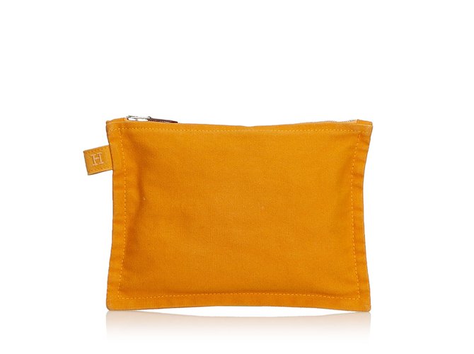 Hermès Bora Bora - Reißverschlusstasche Orange Leinwand Tuch  ref.92415