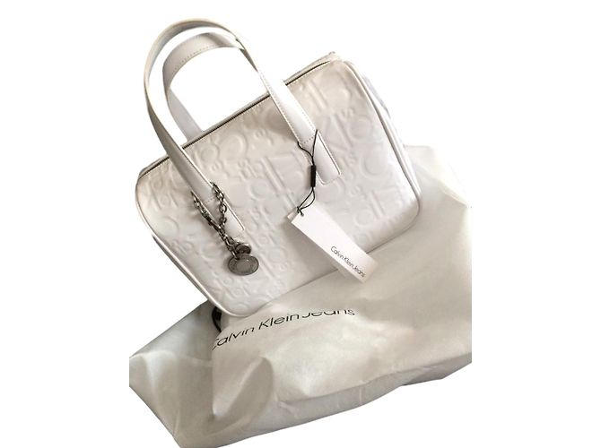 Borsa a mano Calvin Klein in pelle bianca Bianco
