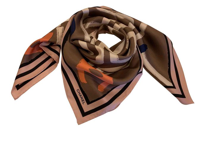scarf silk CHANEL Brown  ref.92489