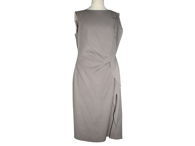 Escada ärmelloses Rüschenkleid aus Wollmischung Grau