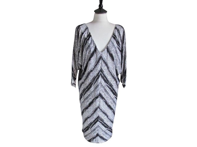 Diane Von Furstenberg Clara Seidenkleid Schwarz Weiß Grau
