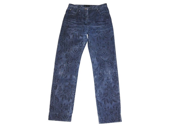 Armani Jeans Jeans avec motif floral tissé Noir Bleu  ref.92596