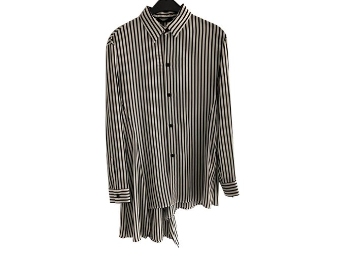 Yohji Yamamoto Ecru-Bluse mit schwarzen Streifen Roh Seide  ref.92602