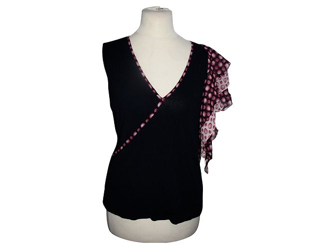 Escada asymmetric top with silk ruffles black pink white Multiple colors