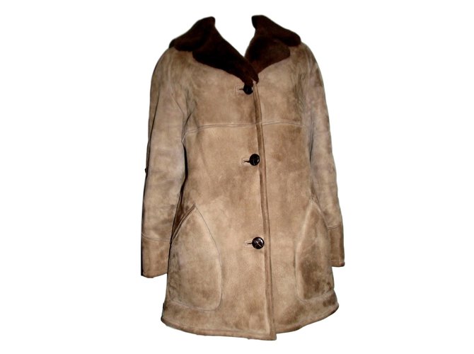 Autre Marque Manteau vintage en peau de mouton Cuir Fourrure Marron ref
