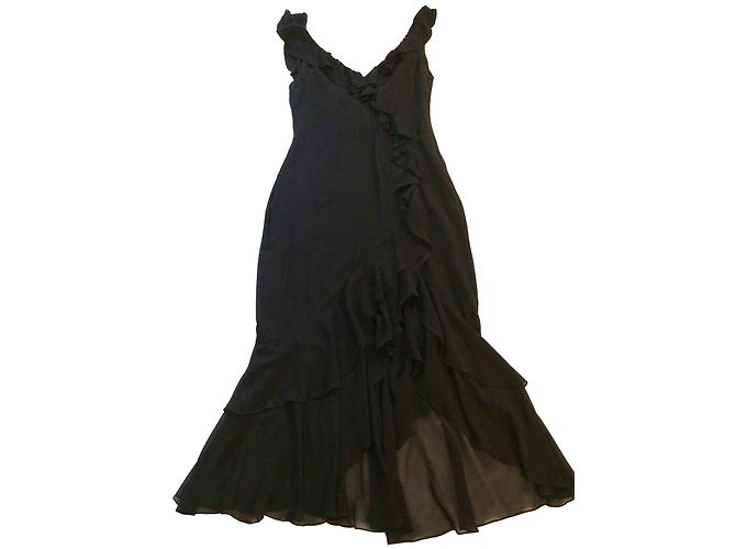 Georges Rech Seidenkleid Schwarz mit Rüschen
