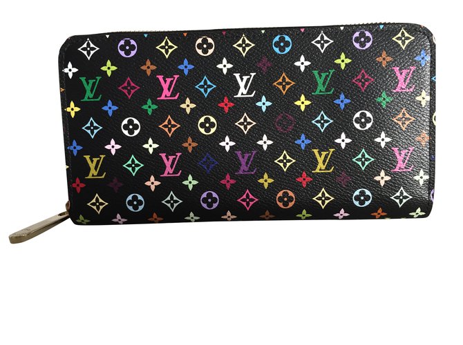 Louis Vuitton Zippy Wallet Multicolore Schwarz Leder  ref.92649