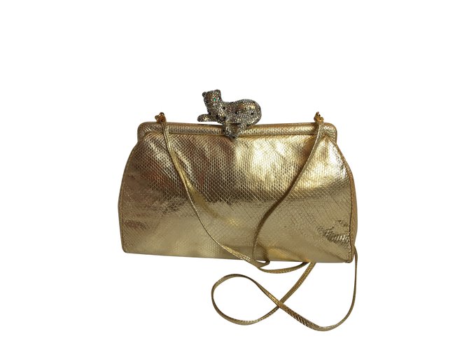 Judith Leiber Evening bag-Golden leather Satin  ref.92668