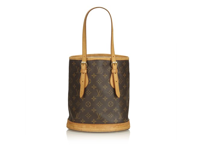 Louis Vuitton Monogram Petit Bucket Brown Leather Cloth  ref.92717