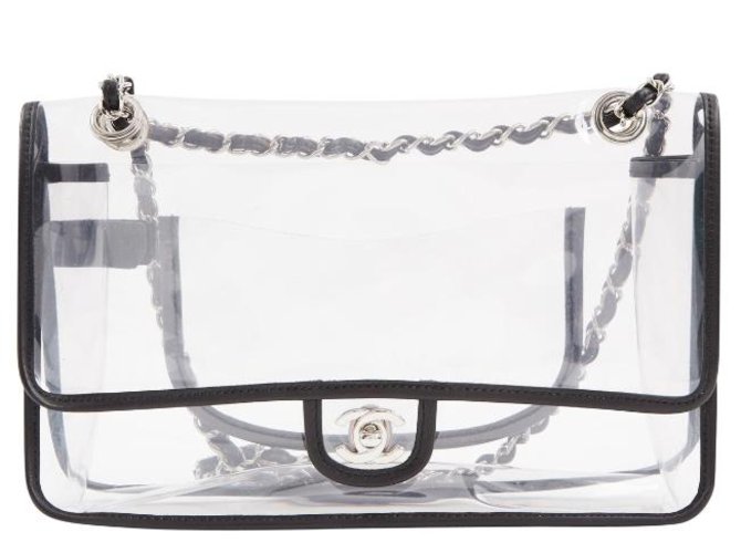 Timeless Chanel Handbags Black White Patent leather Plastic  ref.92808