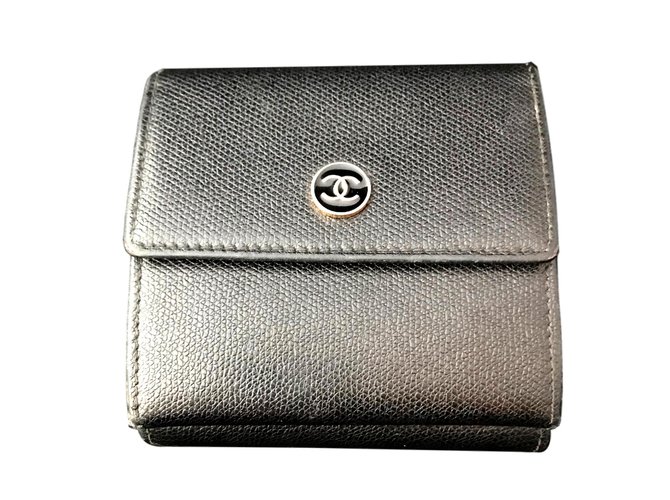 Chanel kompakte Geldbörse Schwarz Leder  ref.92825