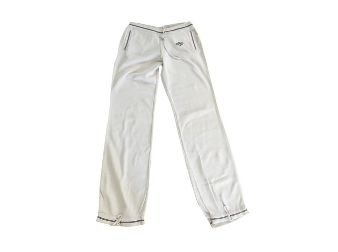 Chanel Pantaloni, ghette Bianco Blu navy Cotone  ref.92887