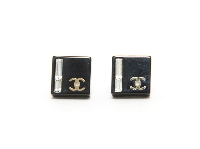 Chanel Silvertone Metal and Crystal CC Logo Earrings