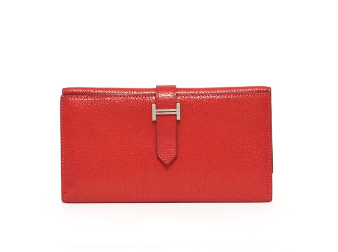 Hermès BEARN 3 FLAPS RED Leather  ref.92895