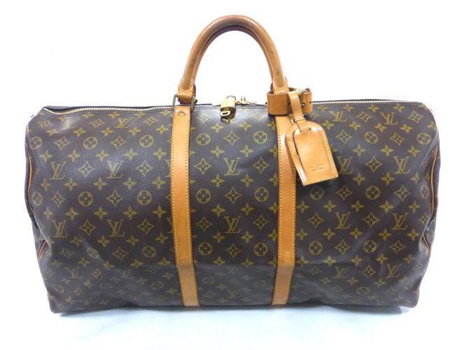 Louis Vuitton KEEPALL 60 MONOGRAM Brown Leather  ref.92915