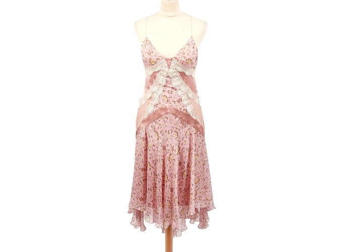 Dolce & Gabbana Vestido de seda y encaje Rosa  ref.92931