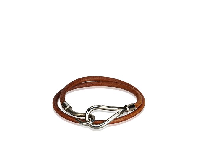 Hermès Jumbo Hook Double Tour-Armband Braun Silber