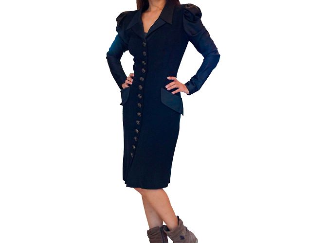 Georges Rech satin winter abendkleid Schwarz