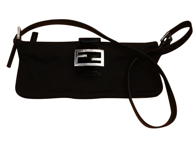 Fendi Classic Baguette Nylon & Leather Shoulder Bag Black  ref.93102