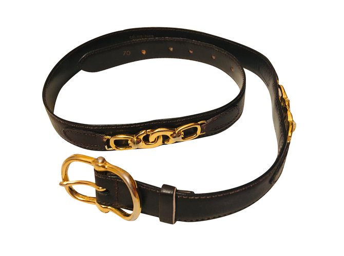 Céline Adjustable belt 68 to 68 Black Golden Leather Metal  ref.93109