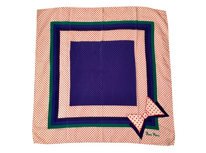 Lenço Nina Ricci de seda com padrão de bolinhas 81 cm Branco Vermelho Verde Azul escuro