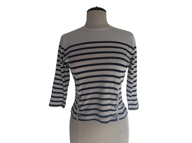 Jean Paul Gaultier T-shirt marinière Bianco Blu navy Cotone  ref.93117