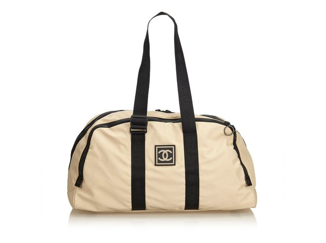 Chanel CC Nylon Sport Line Duffle Bag Brown Black Beige Cloth  ref.93138