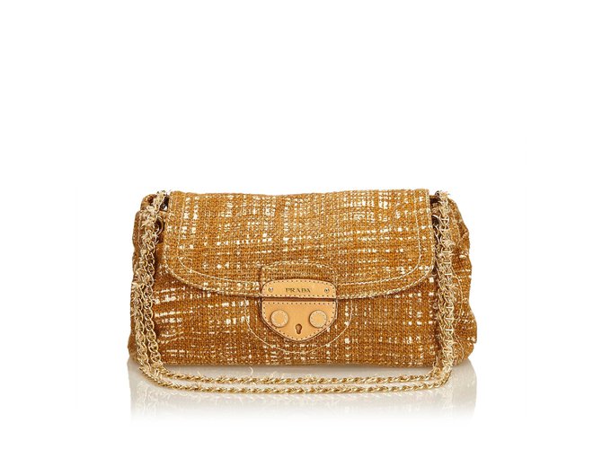 Prada Tweed Chain Shoulder Bag Handbags 